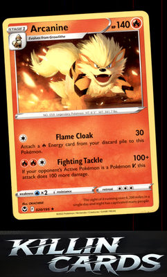 Arcanine 020/195 Pokemon Rare SWSH12: Silver Tempest Card NM