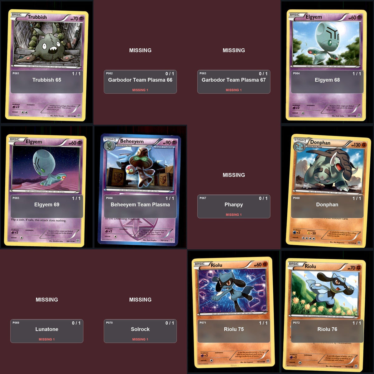 Pokemon TCG Plasma Storm C/UC/R Standard Set 90 Cards