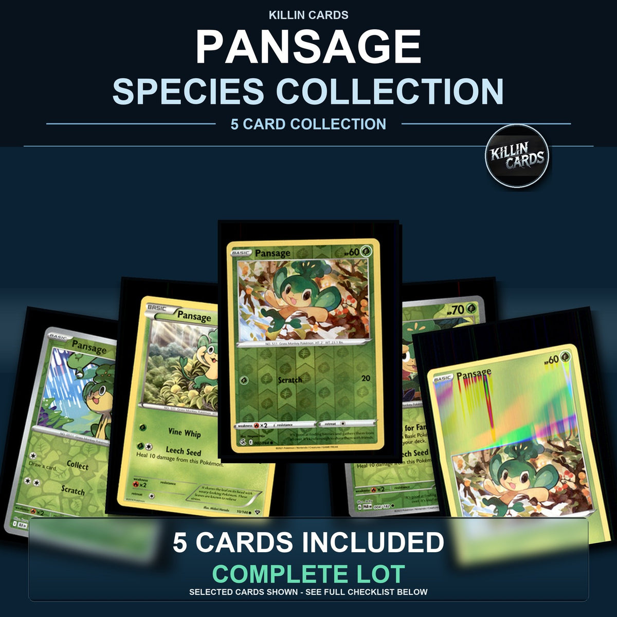 Pokemon TCG Pansage Species Collection 5 Different Cards