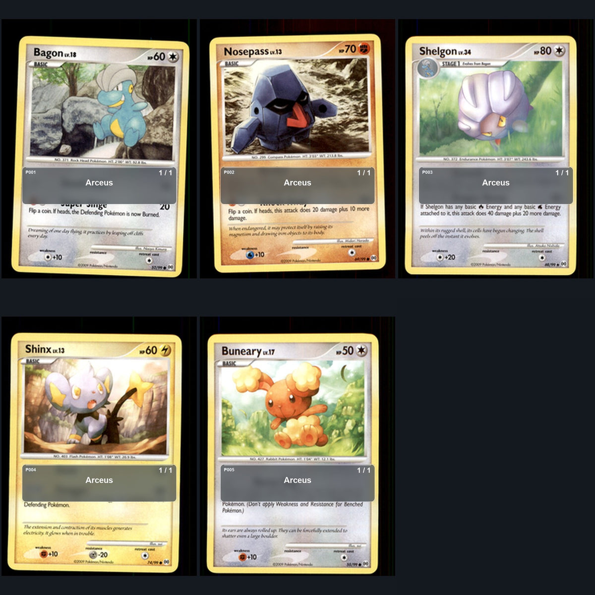 Pokemon TCG Arceus Species Collection 5 Different Cards