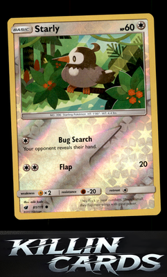 Reverse Holofoil Starly 81/111 Pokemon Common SM - Crimson Invasion Card NM