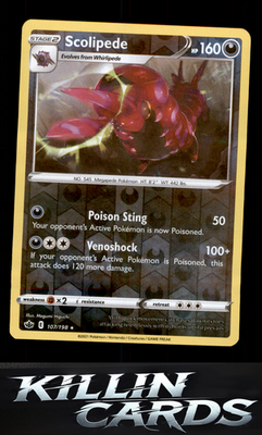 Reverse Holofoil Scolipede 107/198 Pokemon Rare SWSH06: Chilling Reign Card NM