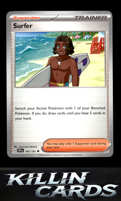 Surfer - 187/191 187/191 Pokemon Uncommon SV08: Surging Sparks Card NM