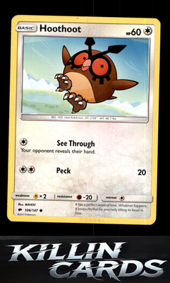 Hoothoot 106/147 Pokemon Common SM - Burning Shadows Card NM