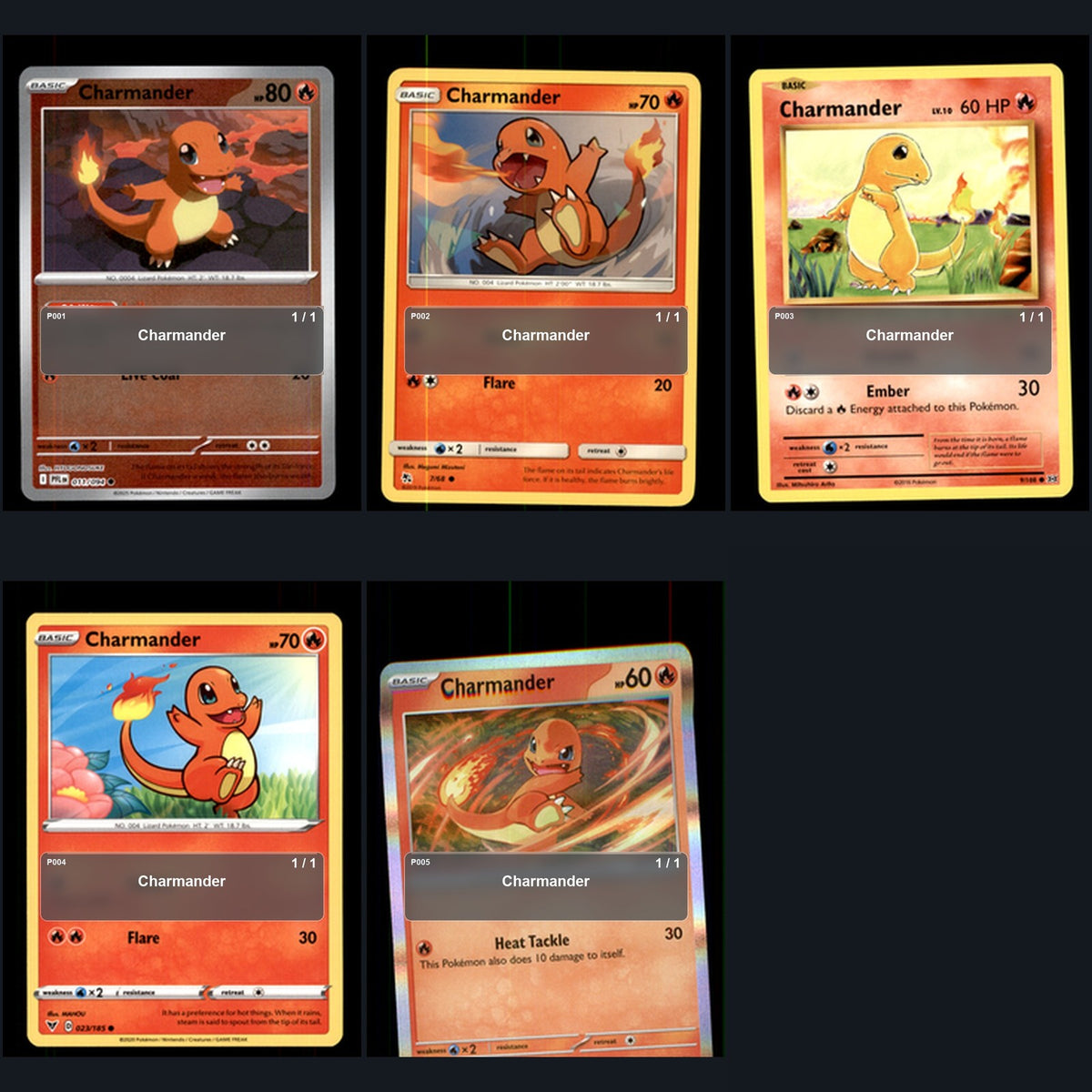 Pokemon TCG Charmander Species Collection 5 Different Cards