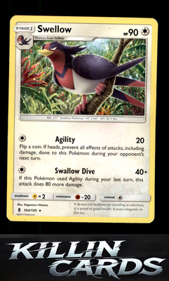 Swellow 104/145 Pokemon Rare SM - Guardians Rising Card NM