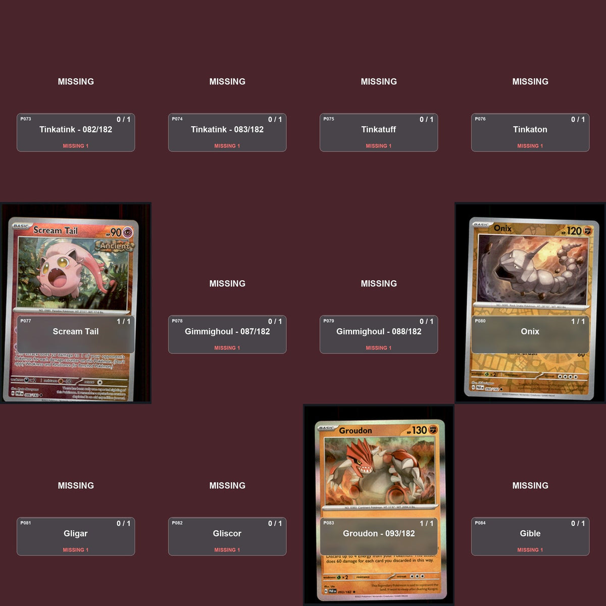 Pokemon TCG SV04: Paradox Rift C/UC/R Standard Set 75 Cards
