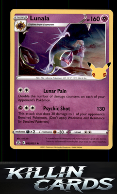 Lunala 015/025 Pokemon Holo Rare Celebrations Card NM