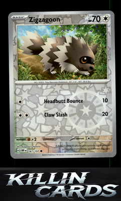 Reverse Holofoil Zigzagoon 167/197 Pokemon Common SV03: Obsidian Flames Card NM