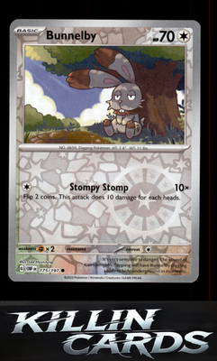 Reverse Holofoil Bunnelby 175/197 Pokemon Common SV03: Obsidian Flames Card NM