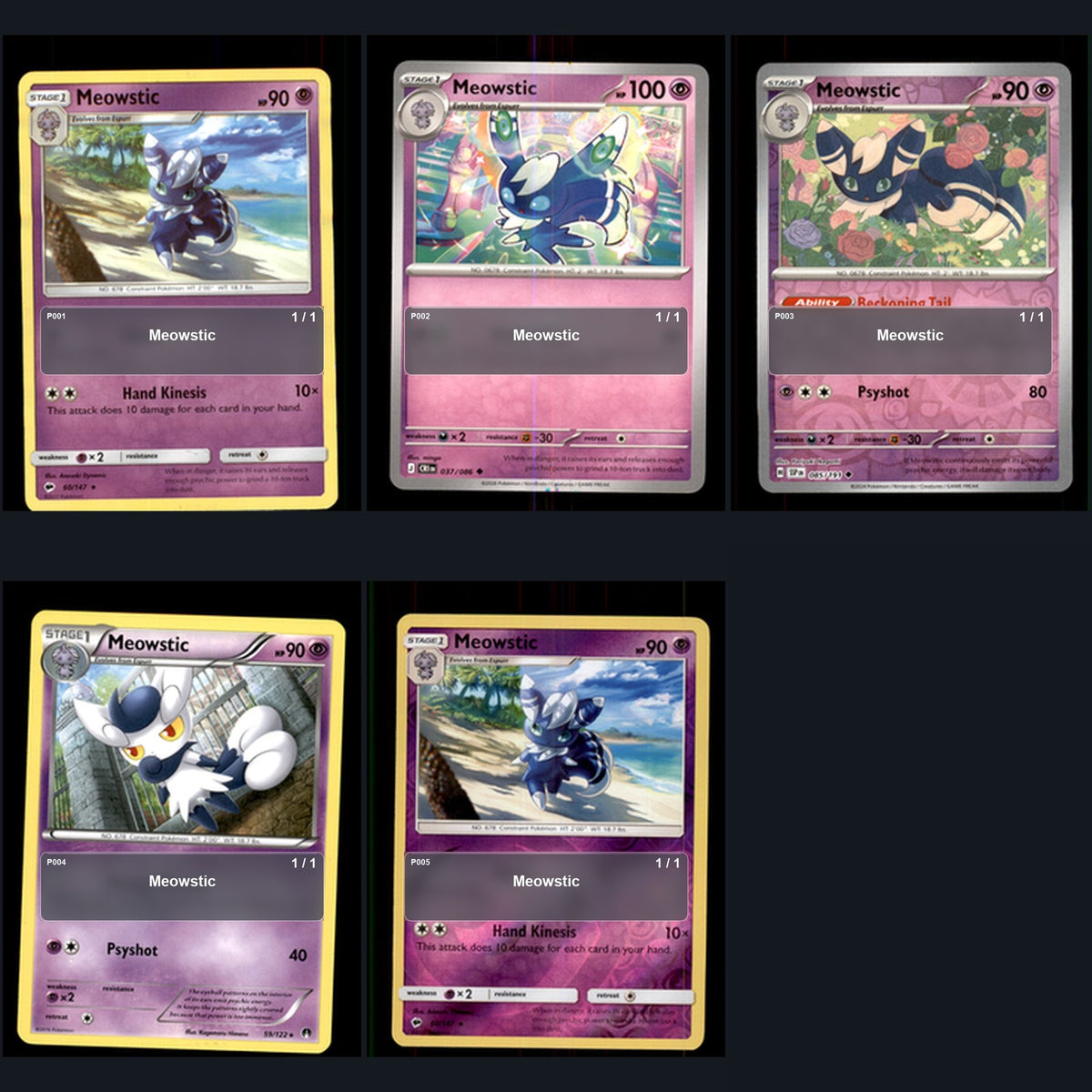 Pokemon TCG Meowstic Species Collection 5 Different Cards