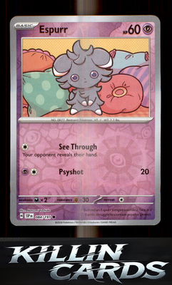 Reverse Holofoil Espurr 084/191 Pokemon Common SV08: Surging Sparks Card NM