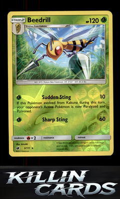 Reverse Holofoil Beedrill 3/111 Pokemon Rare SM - Crimson Invasion Card NM