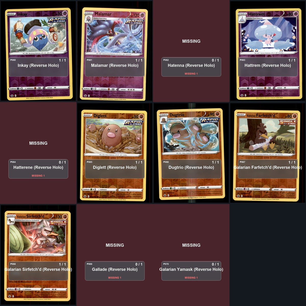 Pokemon TCG SWSH06: Chilling Reign Reverse Holo Master Set 102 Reverse Holo Card