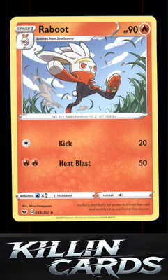 Raboot (033) 033/202 Pokemon Uncommon SWSH01: Sword & Shield Base Set Card NM