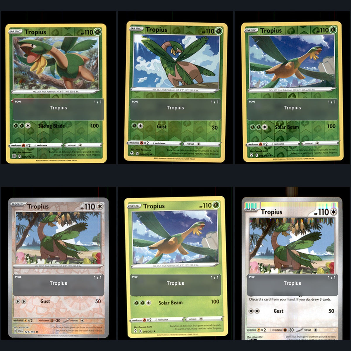 Pokemon TCG Tropius Species Collection 6 Different Cards