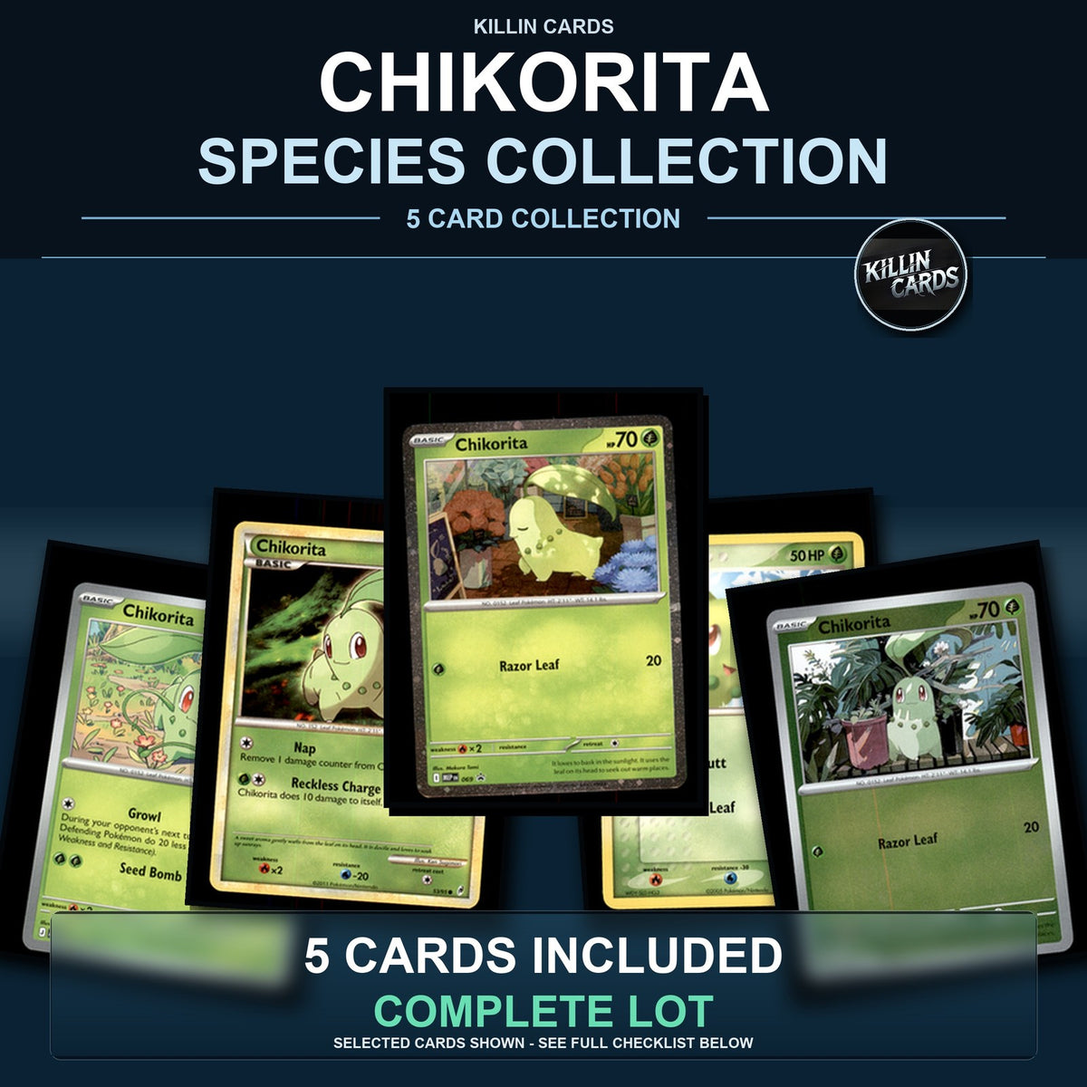 Pokemon TCG Chikorita Species Collection 5 Different Cards