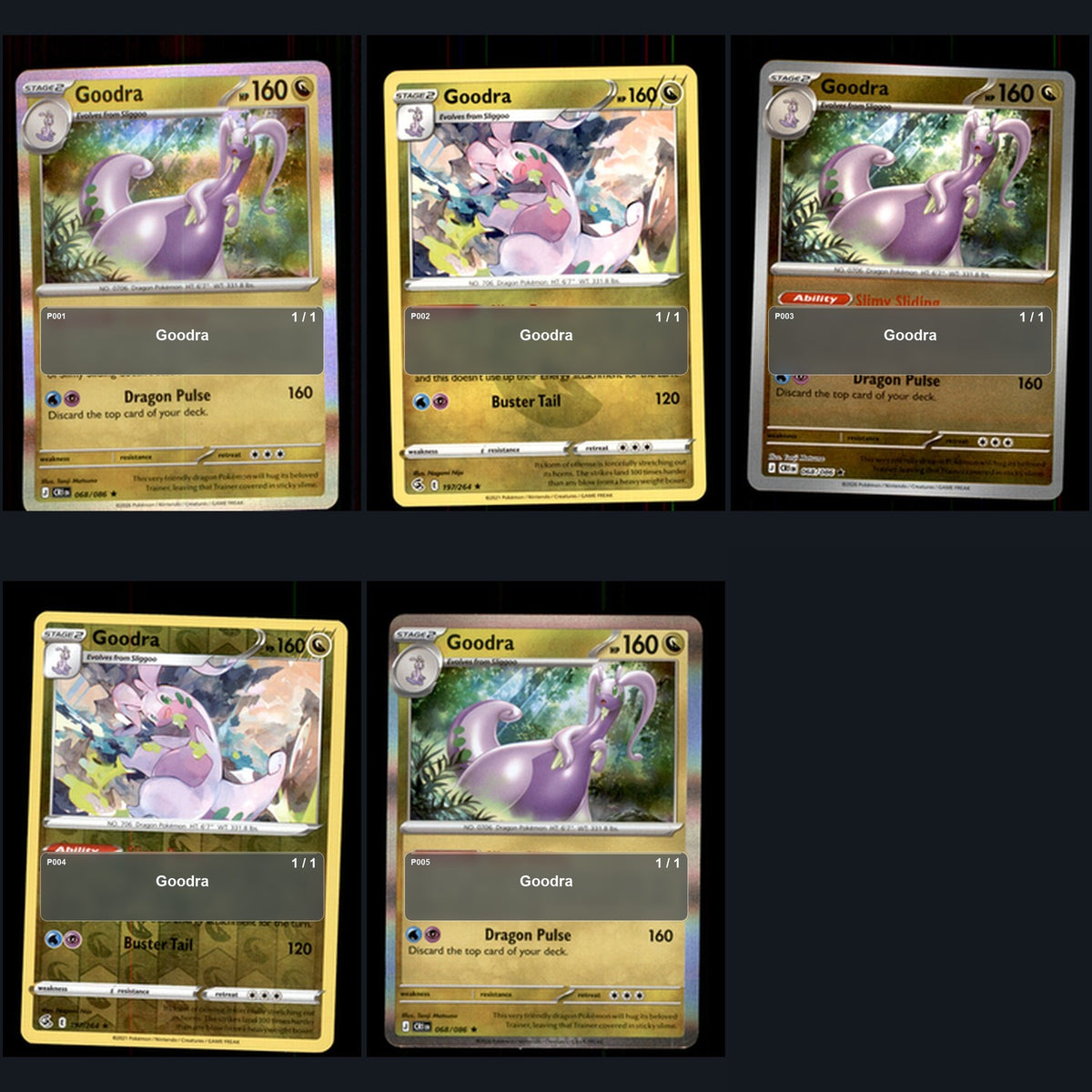 Pokemon TCG Goodra Species Collection 5 Different Cards