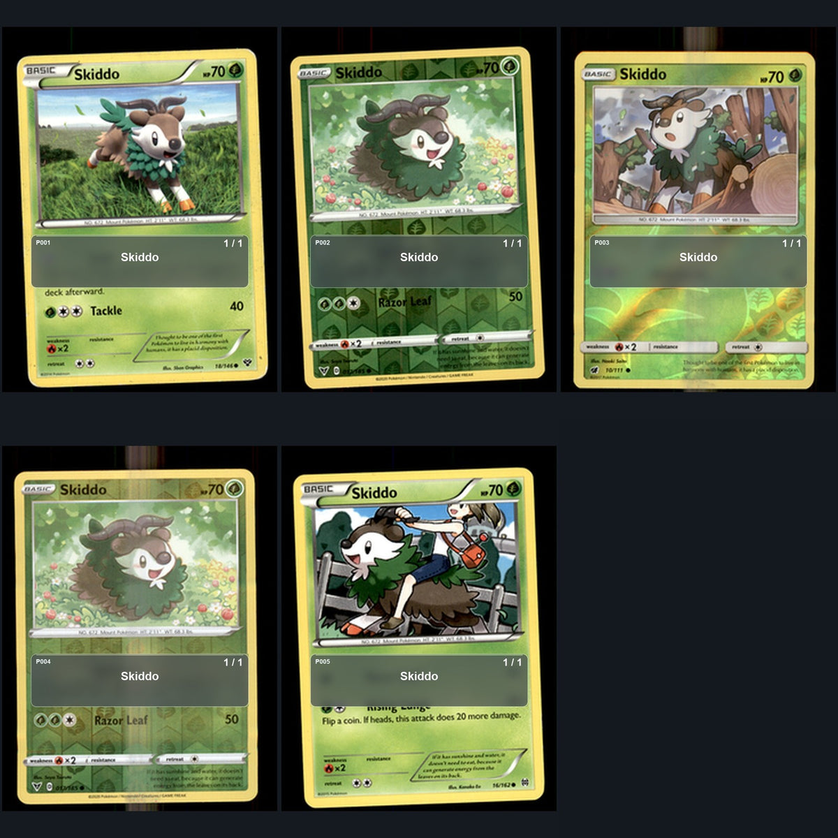 Pokemon TCG Skiddo Species Collection 5 Different Cards