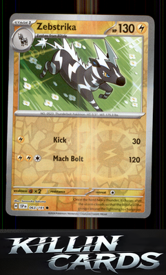 Reverse Holofoil Zebstrika 063/191 Pokemon Common SV08: Surging Sparks Card NM