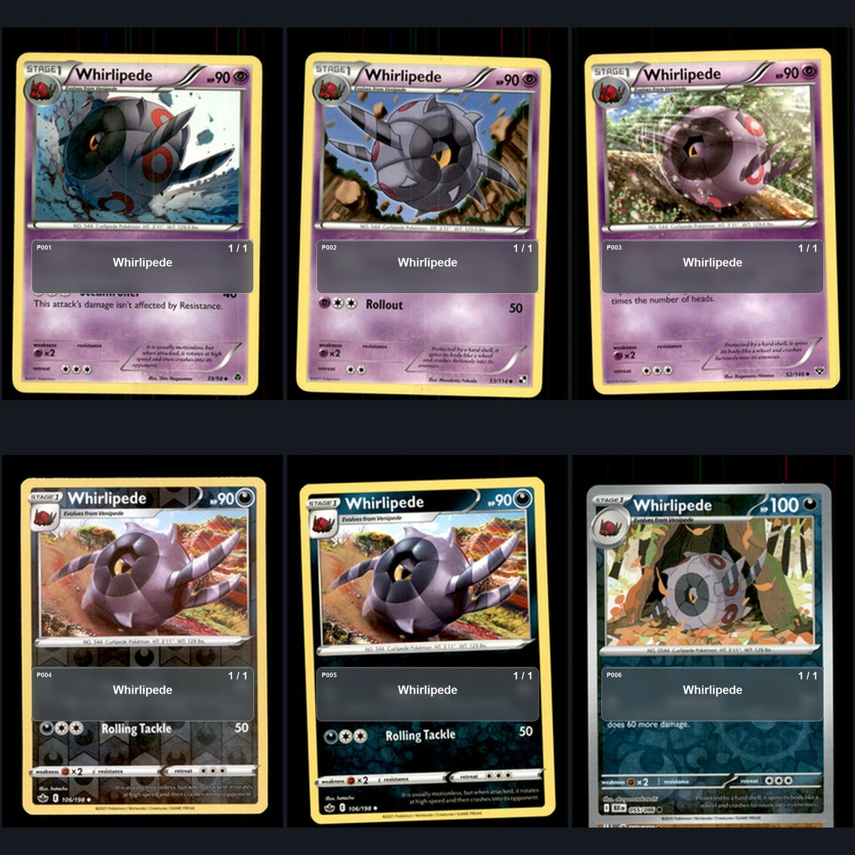 Pokemon TCG Whirlipede Species Collection 6 Different Cards