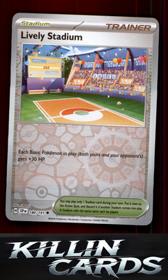 Reverse Holofoil Lively Stadium 180/191 Pokemon Uncommon SV08: Surging Sparks Ca