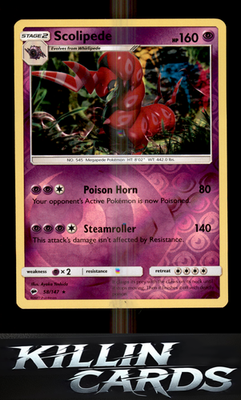 Reverse Holofoil Scolipede 58/147 Pokemon Rare SM - Burning Shadows Card NM