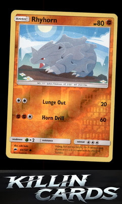 Reverse Holofoil Rhyhorn 65/147 Pokemon Common SM - Burning Shadows Card NM