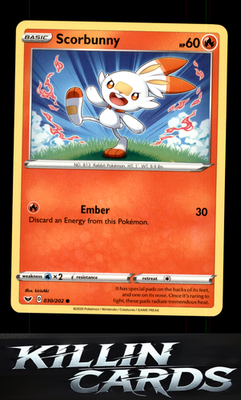 Scorbunny (030) 030/202 Pokemon Common SWSH01: Sword & Shield Base Set Card NM