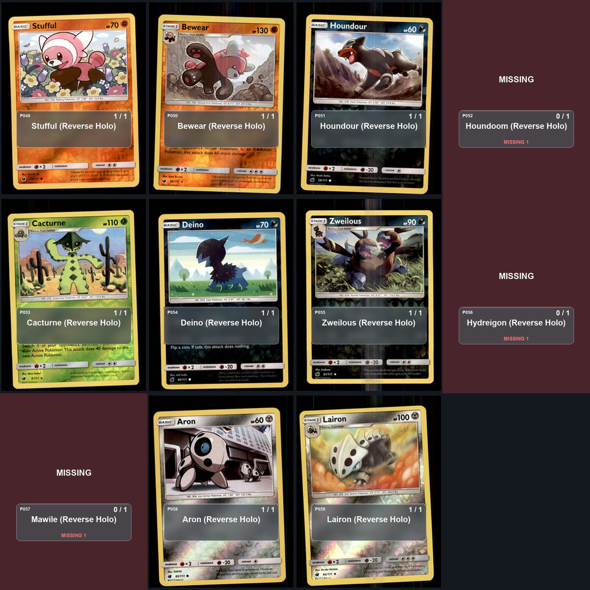 Pokemon TCG SM - Crimson Invasion Reverse Holo Master Set 52 Reverse Holo Card