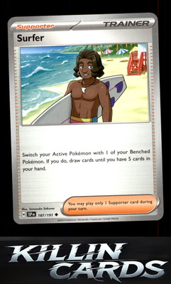 Surfer - 187/191 187/191 Pokemon Uncommon SV08: Surging Sparks Card NM