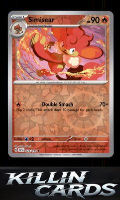 Reverse Holofoil Simisear 023/191 Pokemon Common SV08: Surging Sparks Card NM