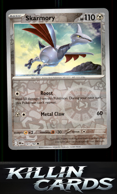 Reverse Holofoil Skarmory 141/182 Pokemon Common SV10: Destined Rivals Card NM