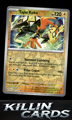 Reverse Holofoil Tapu Koko 065/191 Pokemon Rare SV08: Surging Sparks Card NM
