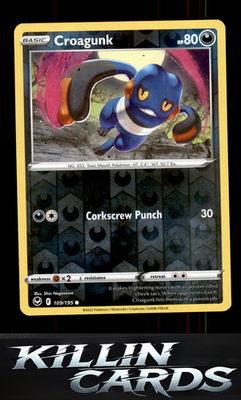 Reverse Holofoil Croagunk 109/195 Pokemon Common SWSH12: Silver Tempest Card NM