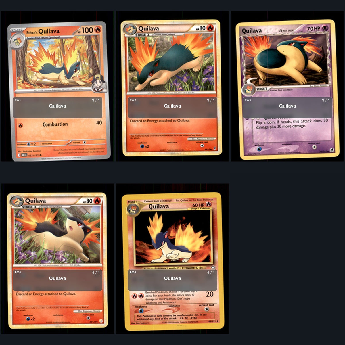 Pokemon TCG Quilava Species Collection 5 Different Cards