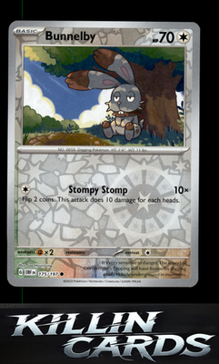 Reverse Holofoil Bunnelby 175/197 Pokemon Common SV03: Obsidian Flames Card NM