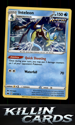 Inteleon 043/198 Pokemon Holo Rare SWSH06: Chilling Reign Card NM