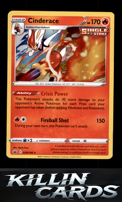 Cinderace 028/198 Pokemon Holo Rare SWSH06: Chilling Reign Card NM