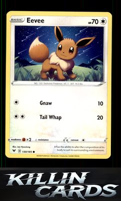 Eevee 130/185 Pokemon Common SWSH04: Vivid Voltage Card NM
