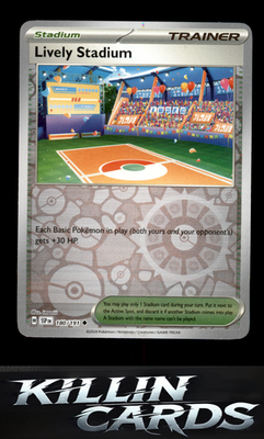 Reverse Holofoil Lively Stadium 180/191 Pokemon Uncommon SV08: Surging Sparks Ca