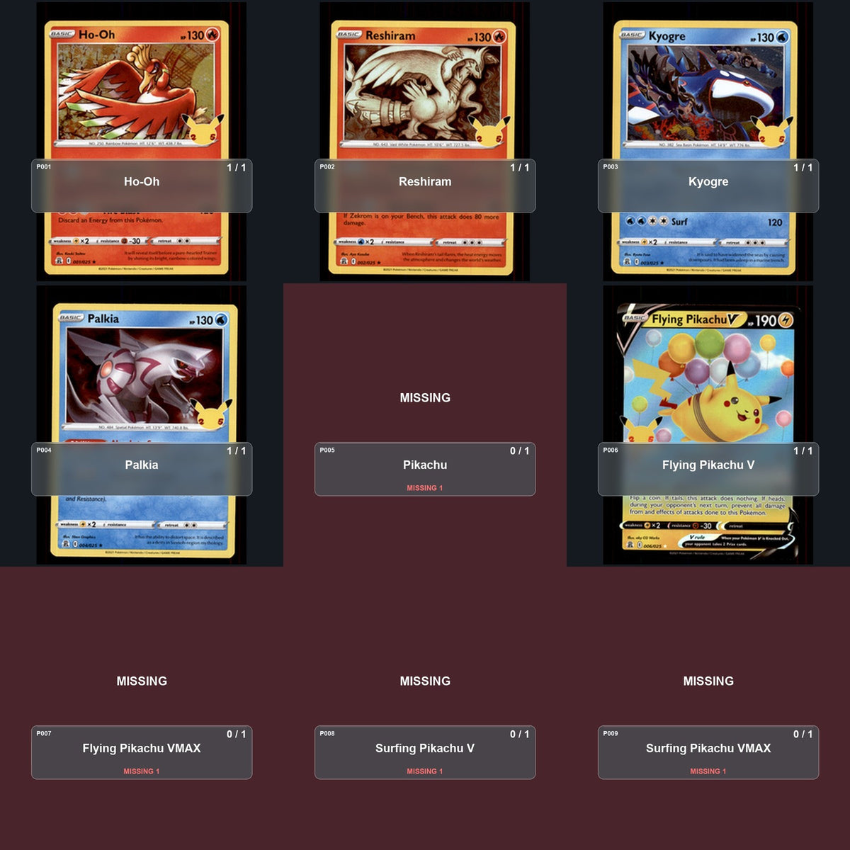 Pokemon TCG Celebrations Partial Master Set Lot 19 Cards Master Set Collection