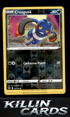 Reverse Holofoil Croagunk 109/195 Pokemon Common SWSH12: Silver Tempest Card NM