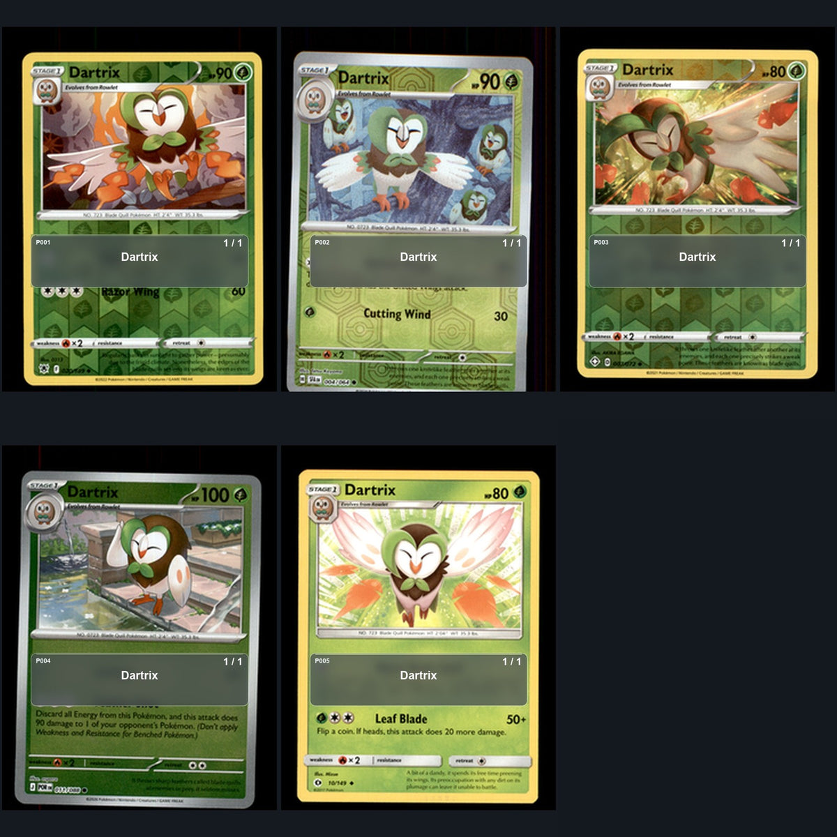 Pokemon TCG Dartrix Species Collection 5 Different Cards
