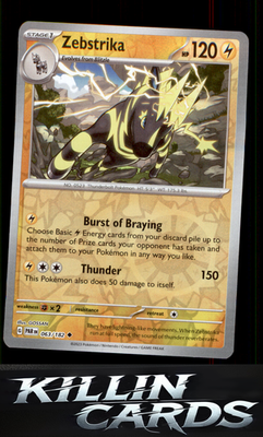 Reverse Holofoil Zebstrika 063/182 Pokemon Uncommon SV04: Paradox Rift Card NM