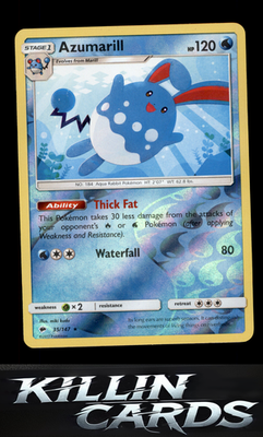 Reverse Holofoil Azumarill 35/147 Pokemon Rare SM - Burning Shadows Card NM