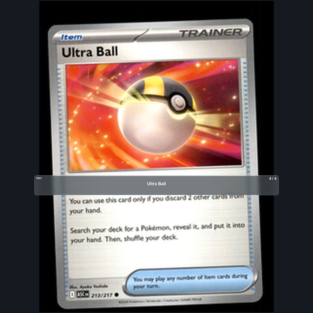 Pokemon TCG Ultra Ball Trainer Card Playset 4 Cards