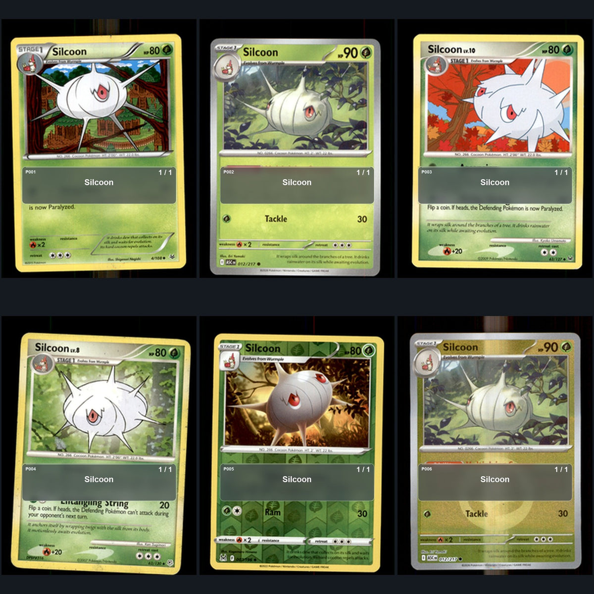 Pokemon TCG Silcoon Species Collection 6 Different Cards