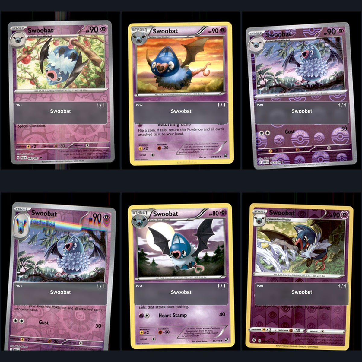 Pokemon TCG Swoobat Species Collection 6 Different Cards