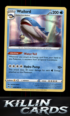 Wailord 032/185 Pokemon Holo Rare SWSH04: Vivid Voltage Card NM